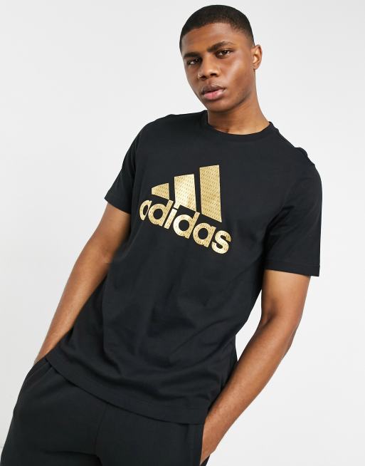 Adidas t shirt on sale black and gold