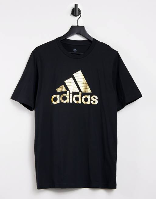 adidas t shirt in black with gold logo