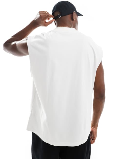 adidas - T-shirt senza maniche bianca nera e rossa con scritta “Basketball”, 4 di 4