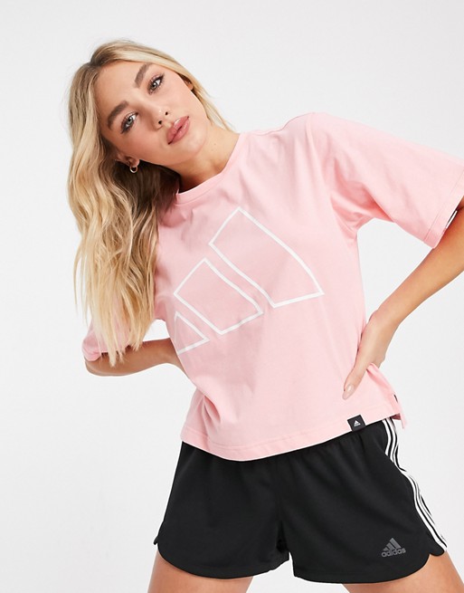adidas t-shirt with 3 stripe logo in pink