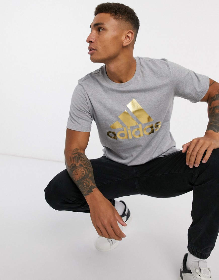 Adidas t-shirt with gold logo in grey