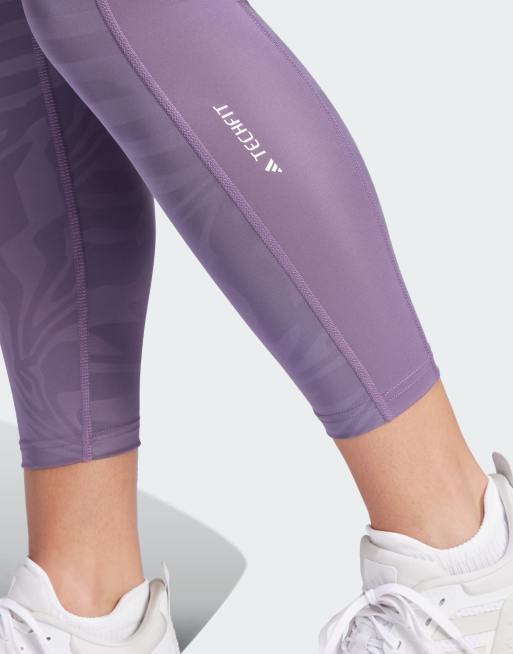 adidas – Techfit – Fioletowe legginsy ze wzorem o długości 7/8, 3 z 4