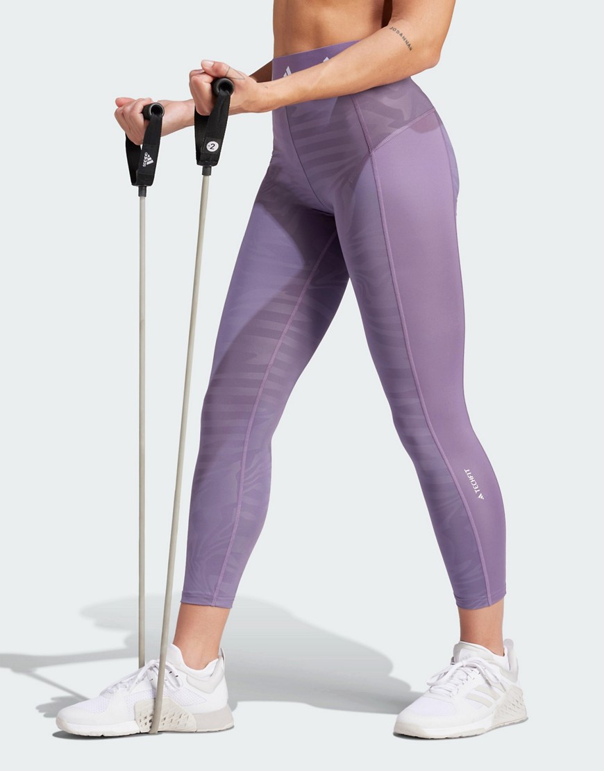 adidas Techfit Printed 7/8 leggings in purple