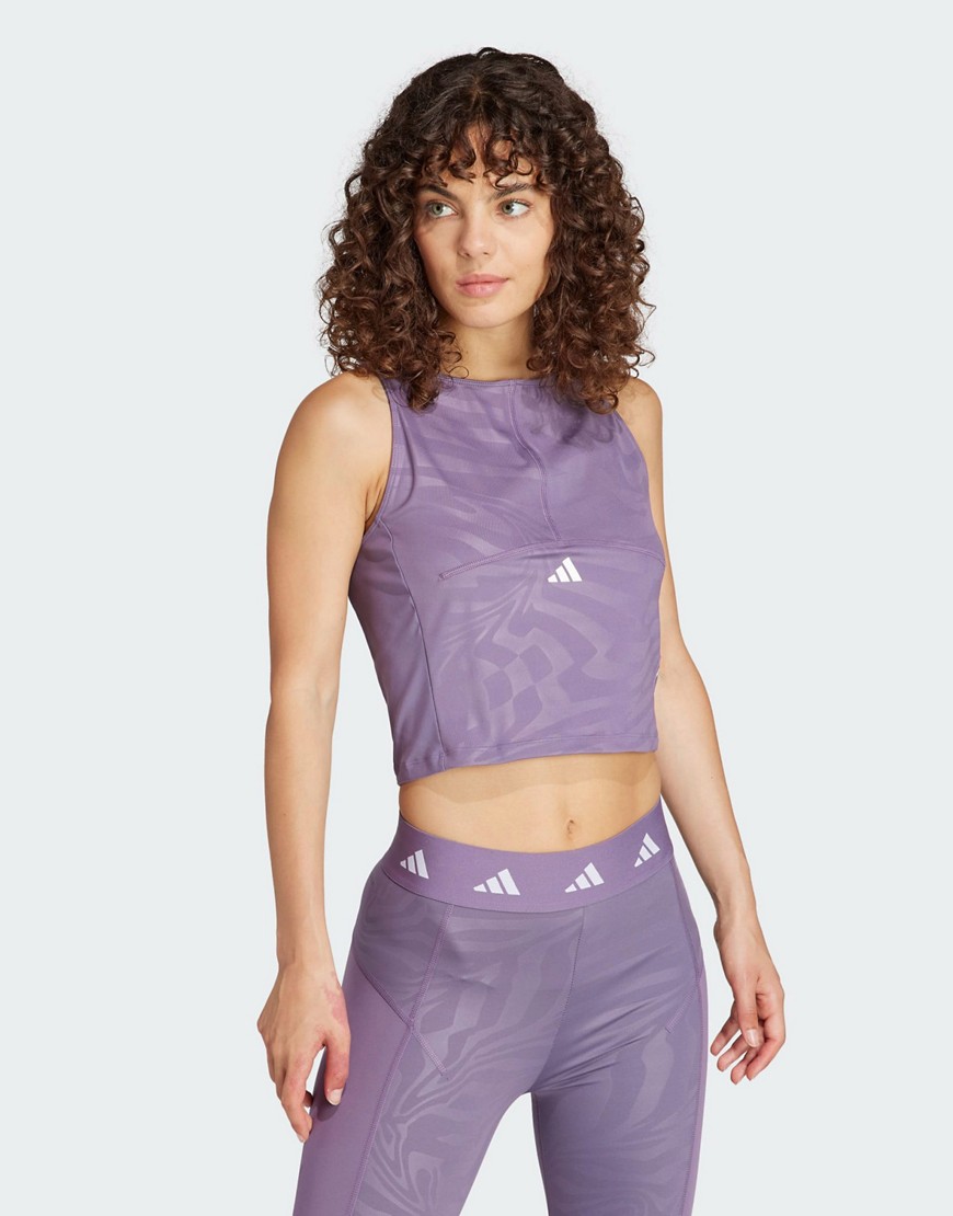 adidas Techfit Printed Crop Training Tank Top in purple