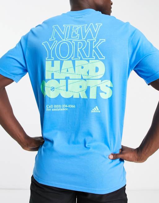 adidas Tennis New York Graphic t shirt in blue