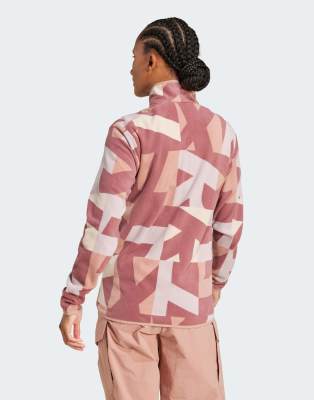 adidas Terrex - Bunt gemusterte Fleece-Jacke in Wonder Beige und Burgunderrot mit Reißverschluss-Neutral