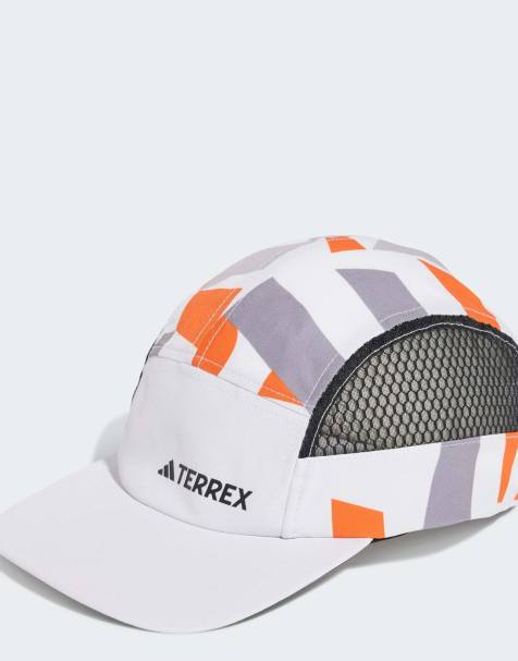 adidas Terrex climacool 5-panel graphic cap in white / semi impact orange / b