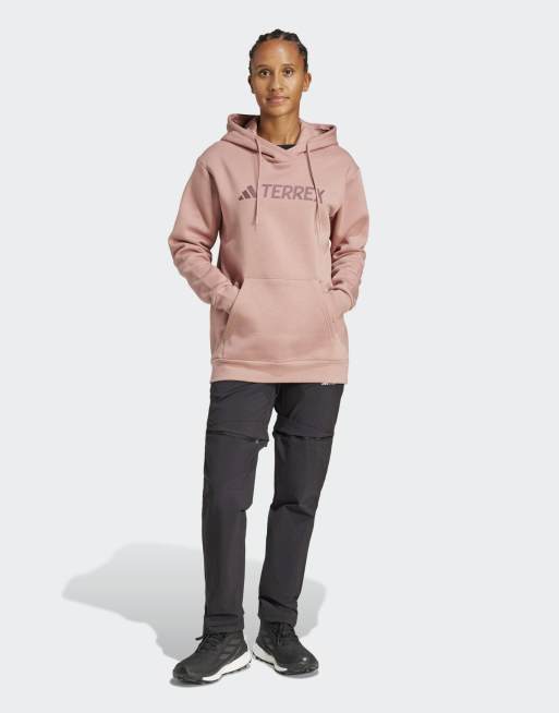 adidas Terrex - Felpa con cappuccio color argilla caldo con logo grande, 3 di 4