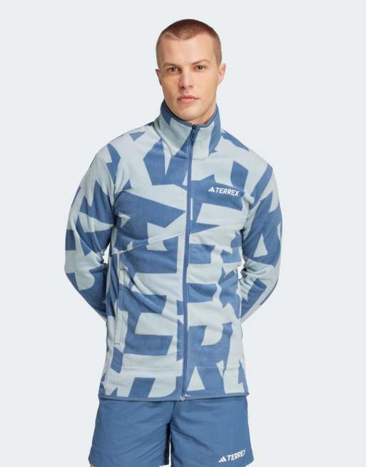 adidas Terrex - Fleece-jakke med gråt/stålblåt print og fuld lynlås