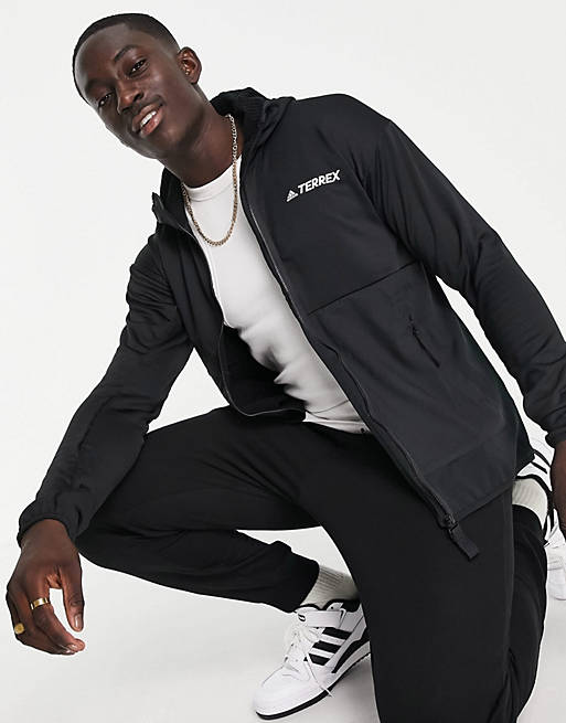 adidas Terrex fleece lined jacket with hood in black