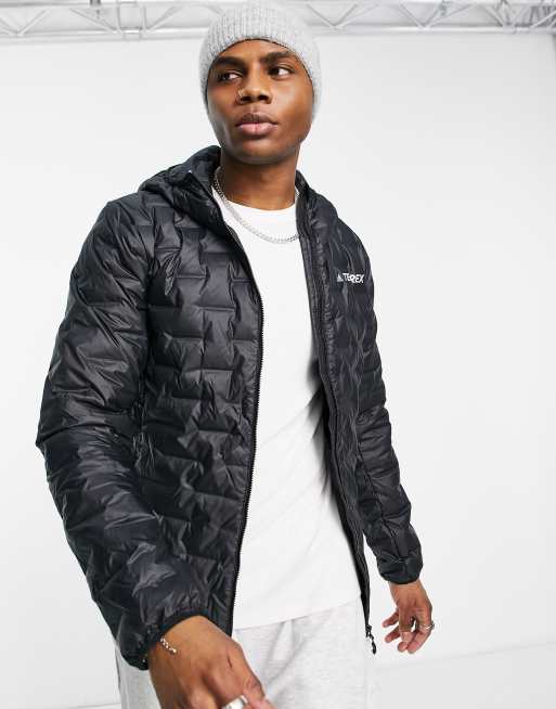 adidas Terrex light down jacket with hood in black | ASOS