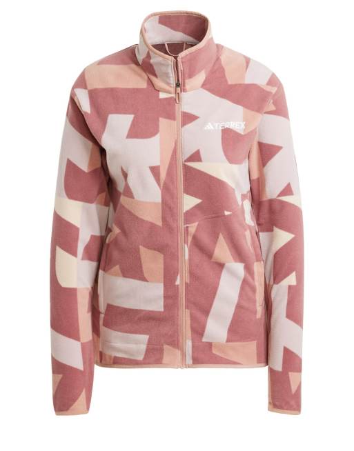 adidas – Terrex Multi – Beige och vinröd, mönstrad fleecejacka med dragkedja, 4 av 4