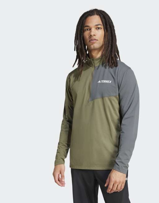 adidas Terrex – Multi climacool – Langärmliges Shirt in Olive Strata mit langem Reißverschluss