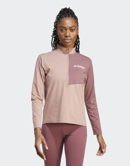 adidas Terrex - Multi Climacool - T-shirt a maniche lunghe color argilla caldo con zip corta
