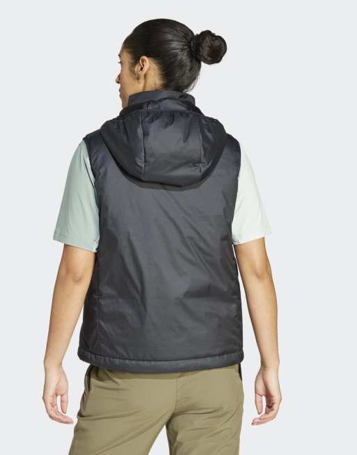 adidas Terrex multi climawarm insulated hooded vest in black | ASOS