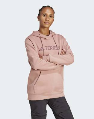 adidas Terrex - Multi - Kapuzenpullover in Warm Clay mit großem Logo-Braun