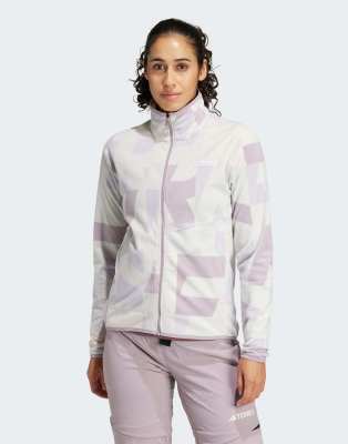 adidas Terrex multi printed full-zip fleece jacket in grey one / preloved fig