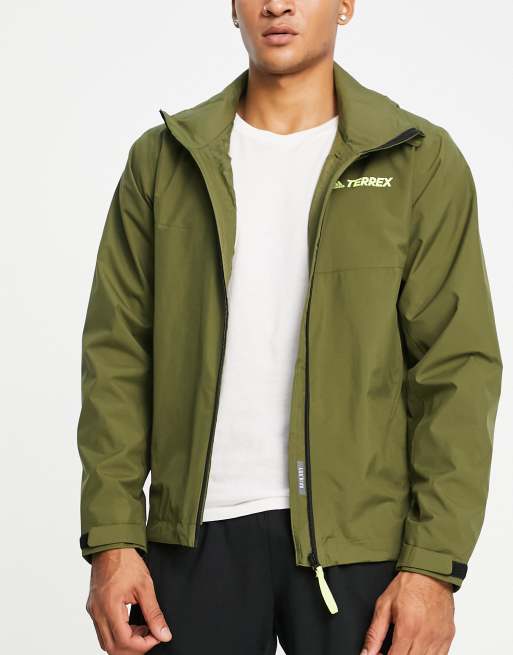 adidas Terrex Multi RAIN.RDY Primegreen two layer jacket with hood in khaki