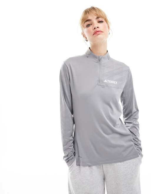 adidas - Terrex Multi - Top a maniche lunghe grigio con zip corta