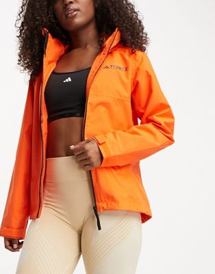 adidas Terrex rain ready jacket in orange