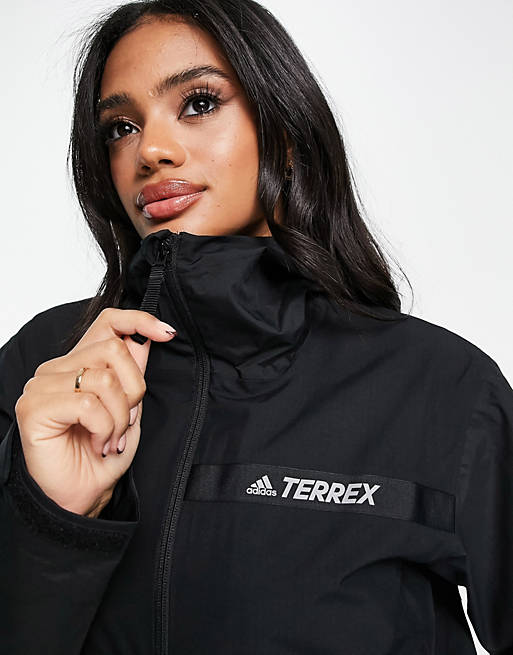 Genre Toegeven baard adidas Terrex Rain.RDY hooded jacket in black | ASOS