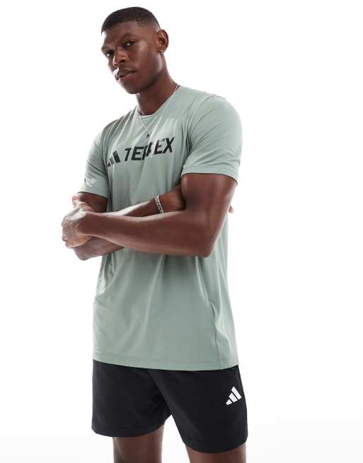 adidas Terrex – Szałwiowozielony T-shirt z dużym logo, 4 z 4