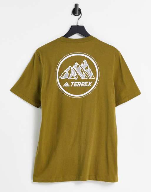 adidas - Terrex - T-shirt kaki con grafica del logo e di montagne