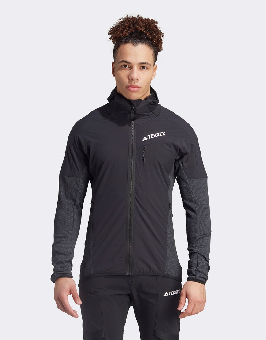 adidas Terrex Techrock hooded wind fleece jacket in black