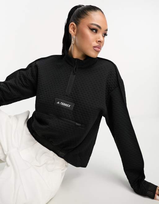 adidas Terrex Utilitas waffle 1 2 zip sweatshirt in black ASOS