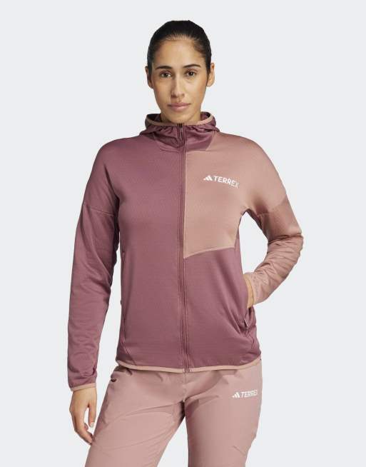 adidas Terrex – Xperior Climawarm – Lekka kurtka polarowa z kapturem w kolorze różowobeżowym i bordowym