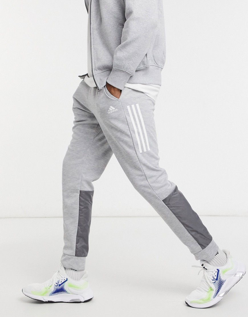 Adidas three stripe joggers in grey