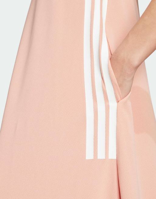 adidas Tiro cut 3-stripes soft mesh long dress in ambient blush