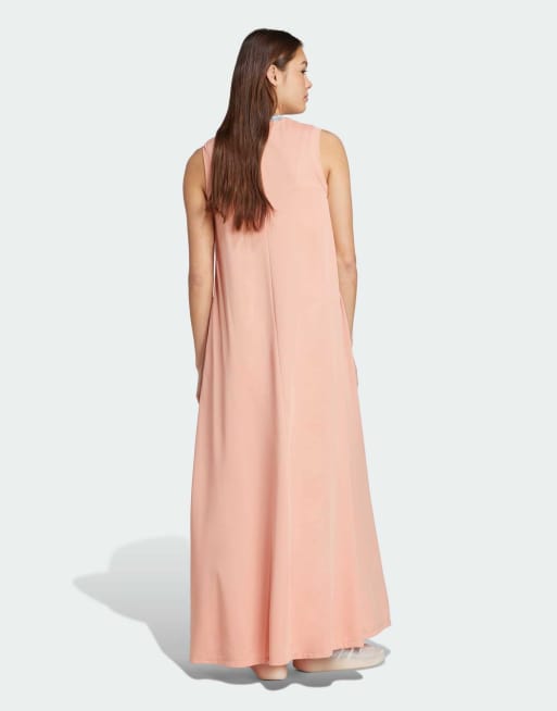 adidas Tiro cut 3-stripes soft mesh long dress in ambient blush / white |  ASOS