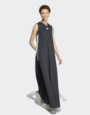 adidas - Tiro Cut - Langes, weiches Netzstoff-Kleid in Schwarz / Weiß mit den drei Streifen