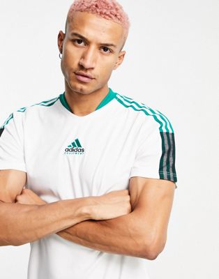 adidas Football Tiro t-shirt with green stripes in white