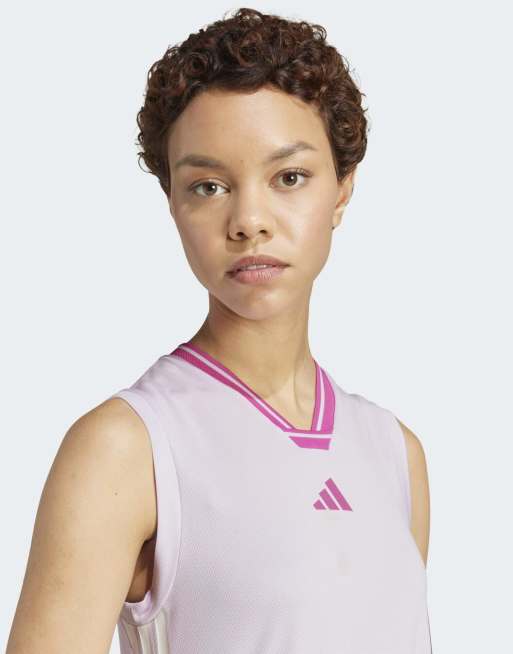 adidas - Tiro - Lys lavendelfarvet og lang kjole i blød mesh med 3 striber, 3 af 4
