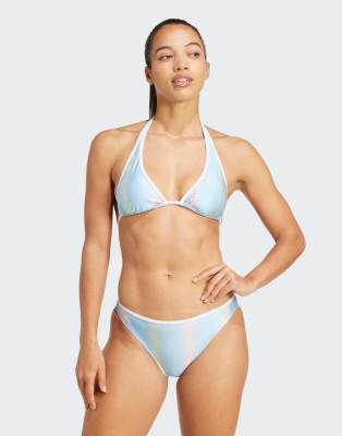 adidas - Tiro - Neckholder-Bikini in glänzendem Blau/Weiß