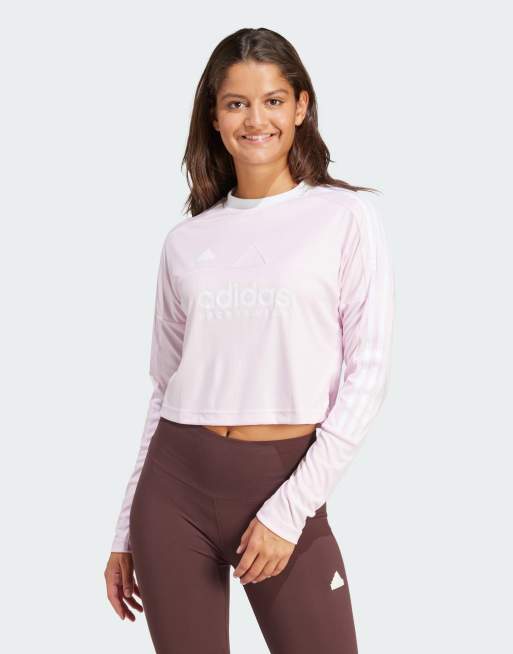 adidas - Tiro - Top a maniche lunghe rosa con 3 strisce