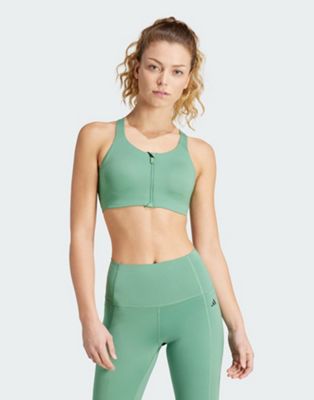 adidas TLRD Impact Luxe High-Support Zip Bra in Green - ASOS Price Checker