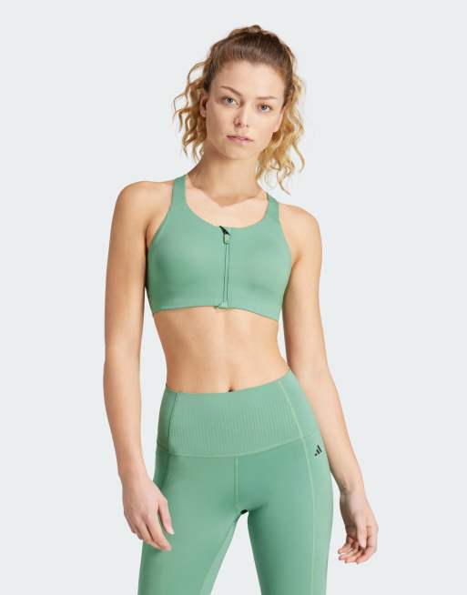 adidas – TLRD Impact Luxe – Sport-BH in Grün mit hoher Stützfunktion und Reißverschluss