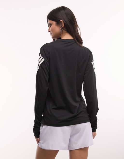 adidas top a maniche lunghe adi365 Running con tre strisce nero, 3 di 4