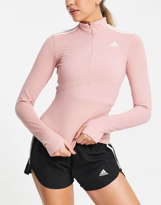 adidas Gym Heat Quarter-Zip Long Sleeve Tee - Pink