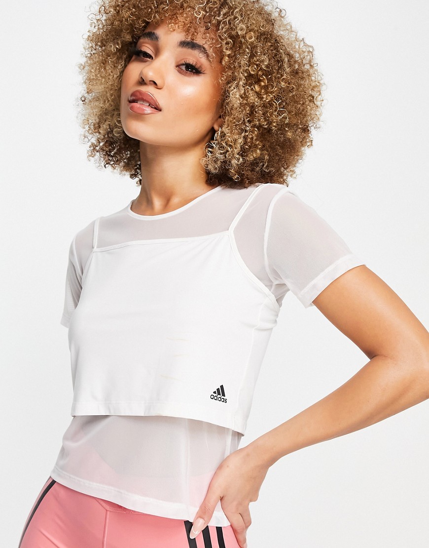 Adidas Training 2 in 1 t-shirt in white