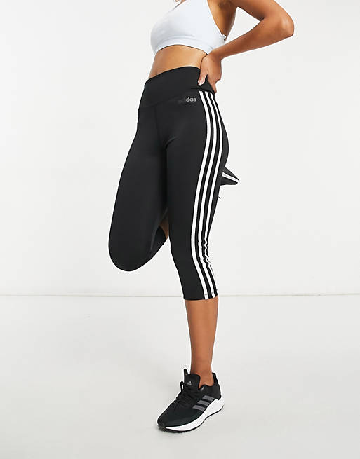 adidas Training 3/4 3 stripe leggings in black