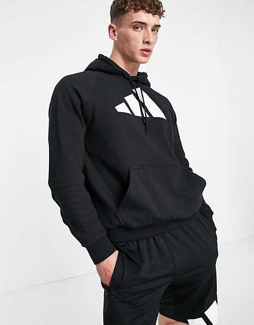 adidas Training 3 bar logo hoodie in black | ASOS