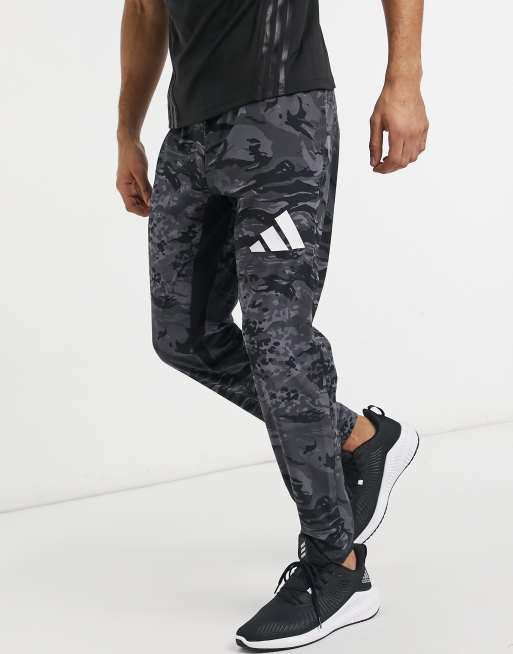 adidas Training 3 bar logo joggers in grey camo