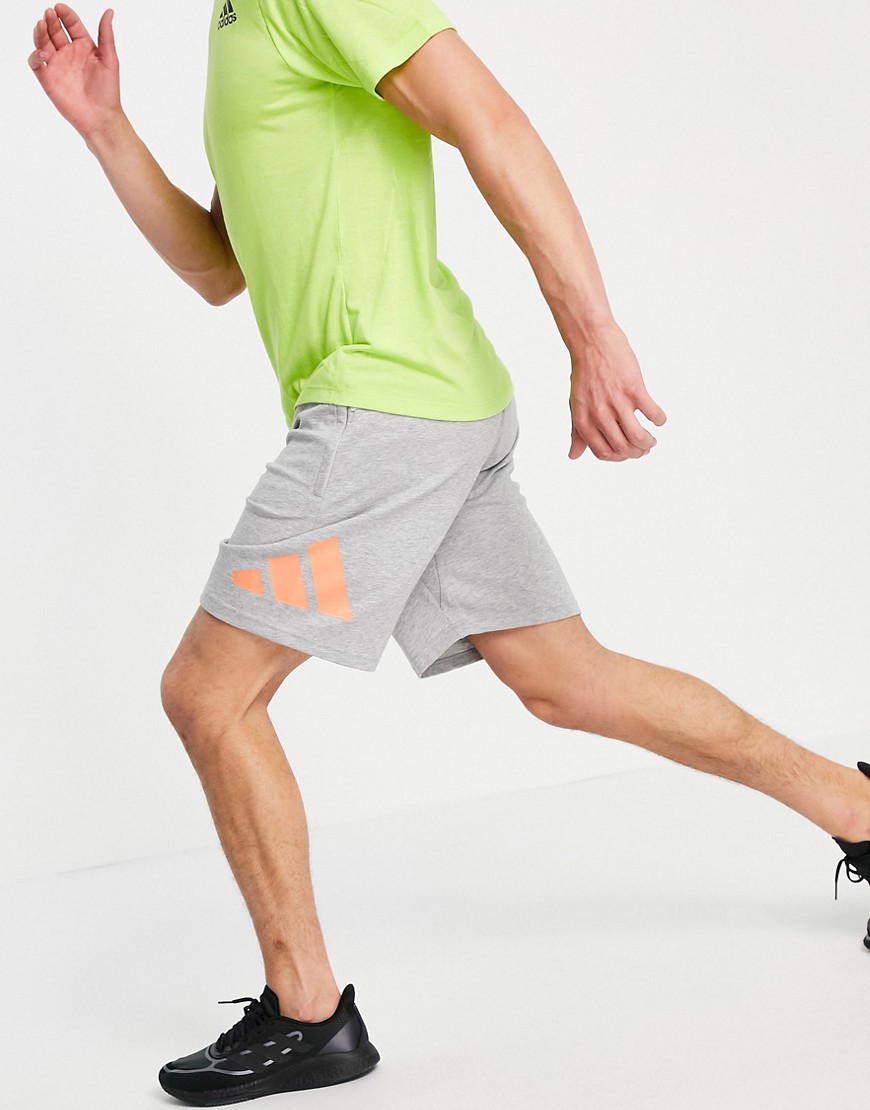 Adidas Training 3 bar logo shorts in gray-Orange