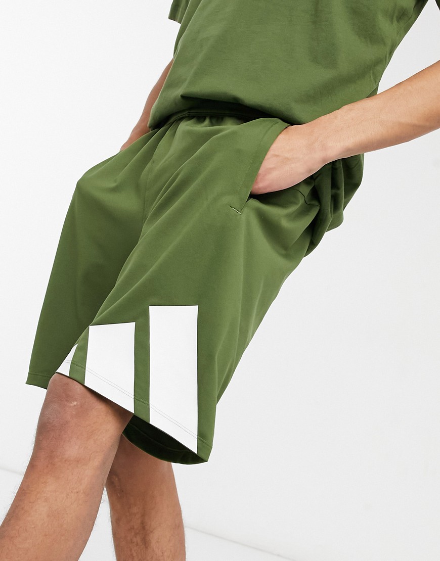 Adidas Training 3 bar logo shorts in khaki-Green