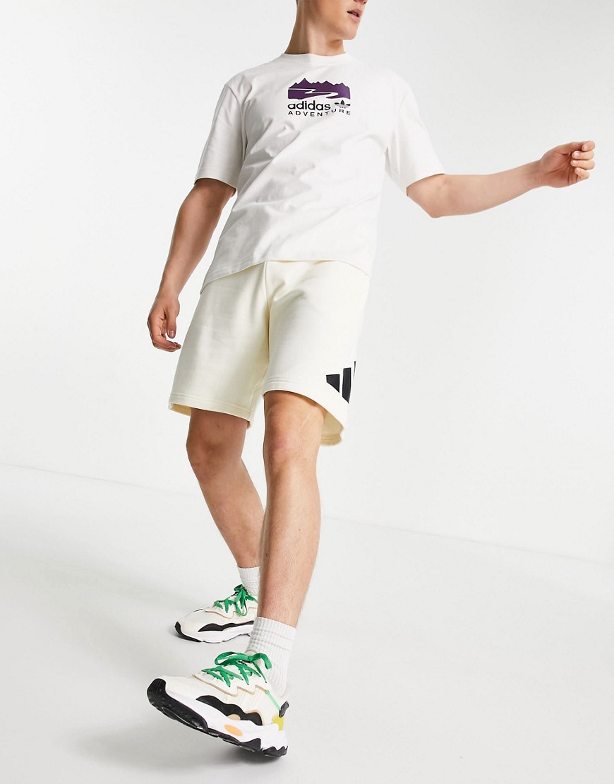 Adidas Training 3 bar logo shorts in stone-Neutral
