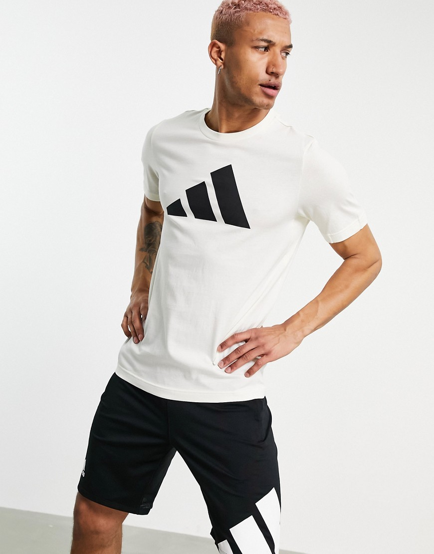 Adidas Training 3 bar logo t-shirt in cream-White